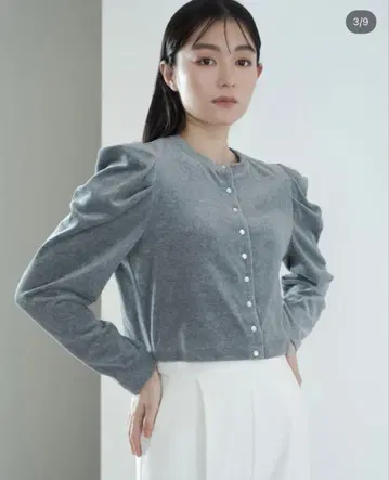 메종 드 돌체 그레이 퍼프 슬리브 긴팔 상의