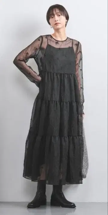 [ 유나이티드 애로우즈 ] 오간자 자수 티어드 원피스