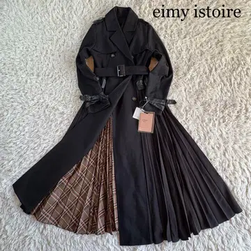 택 포함 새상품 eimy istoire 플리츠 절개 트렌치코트 블랙 M