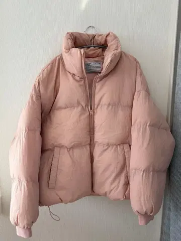 핑크 오버 사이즈 다운 자켓 지퍼 포함