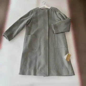 롱 코트 블루 그레이 노카라 코트