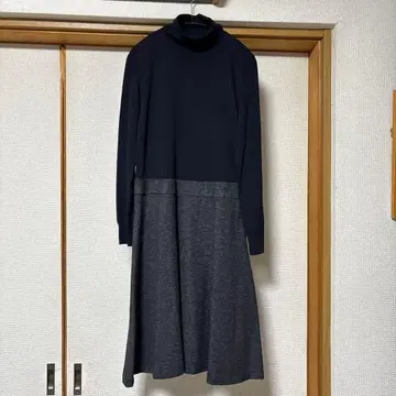 네이비 그레이 터틀넥 원피스