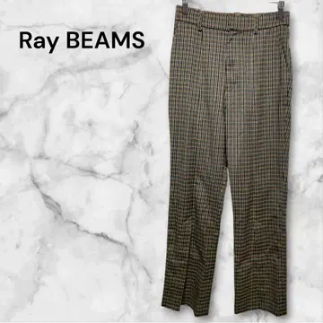 레이 빔즈 캐주얼 팬츠 체크 무늬 후크 버튼 지퍼 M