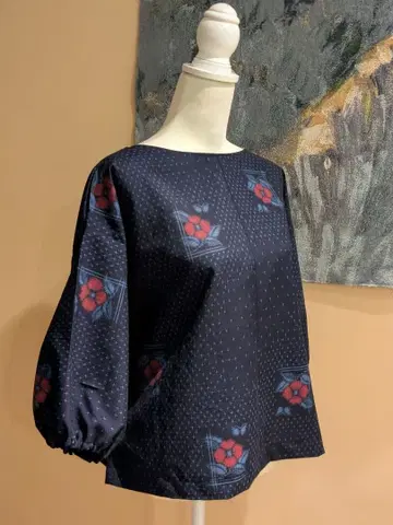 울 네이비 무지 미사용 옷감 기모노 리메이크 7부 소매 풀오버