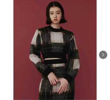 EMODA 체크 퍼프 슬리브 니트 셋업