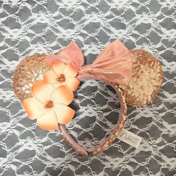 AULANI 디즈니 머리띠 플루메리아 로즈 골드 스팽글