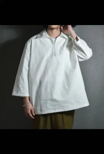 체코군 풀오버 셔츠 그랑파 셔츠 9부 소매 화이트