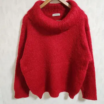 레트로 구제 의류 SIXIEME 보틀넥 레드 니트 스웨터 오버 사이즈