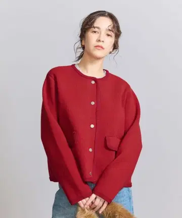 밀라노 리브 스냅 버튼 자켓 레드