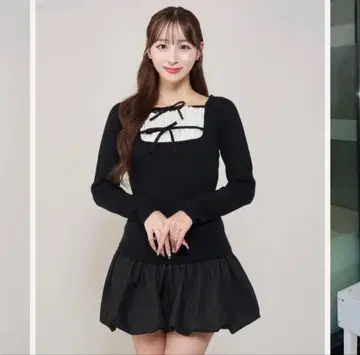 Darich 더블 리본 도킹 벌룬 미니 원피스