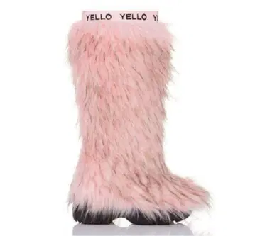 YELLO 핑크 퍼 롱 부츠