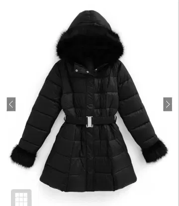 그레일 벨트 포함 퍼 A라인 다운 코트 kd79