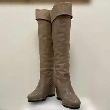 미사용품 히미코 베이지 니하이 부츠 하이힐