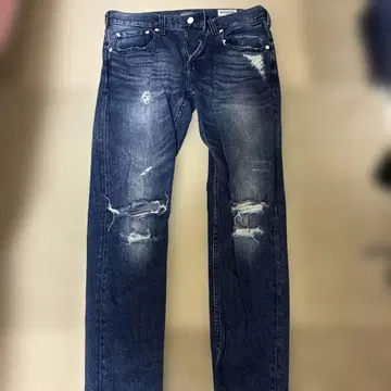 베이플로우 다크 블루 스키니 데님 무릎 데미지 W31