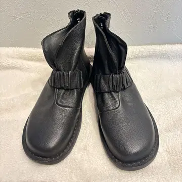 센소유니코 자우 숏부츠 천연 가죽 24.5cm 백지퍼 주름 가공