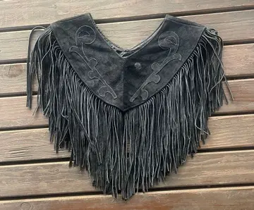 90s 빈티지 스웨이드 가죽 프린지 탈부착 카라