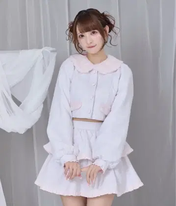 Honey Cinnamon 에코 퍼 칼라 트위드 셋업