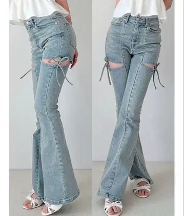 [ RESEXXY ] 컷 아웃 리본 데님 팬츠