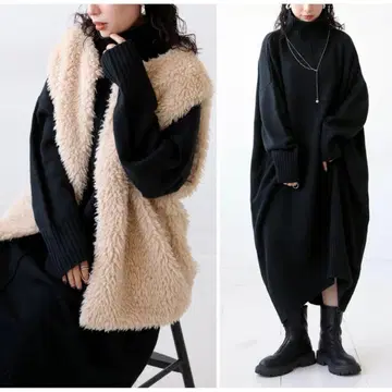 안티카 하이넥 니트 원피스 니트 원피스 블랙