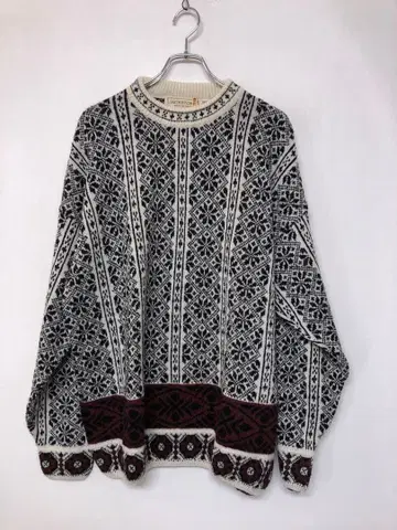 이탈리아제 JACKSTON 구제 의류 기하학 패턴 자카드 니트 스웨터