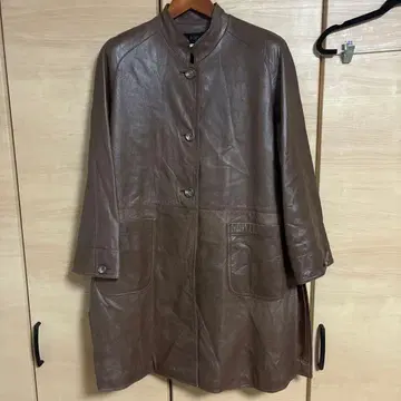 램 가죽 롱 코트 브라운