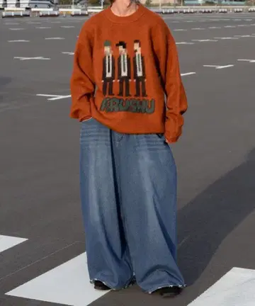 오렌지 캐릭터 뜨개질 스웨터