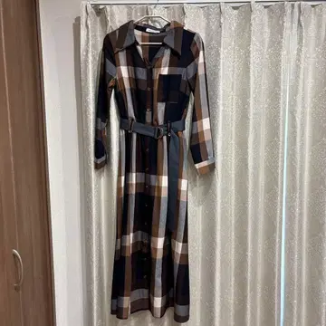 REDYAZEL 체크 무늬 롱 셔츠 원피스 [클리닝 완료]