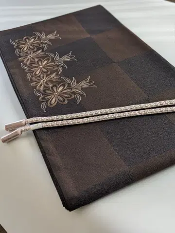 순수 실크 니시진 비단 체크 자수 큐빅 후쿠로 오비