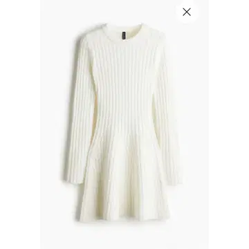 H&M 리브 니트 플레어 스커트 원피스 크림