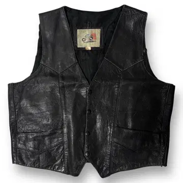 80s 천연 가죽 가죽 베스트 천연 가죽 빈티지 바이커 아메카지 블랙 L
