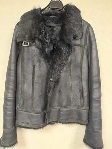 FRAGILE 양모 퍼 블랙 가죽 라이더 자켓