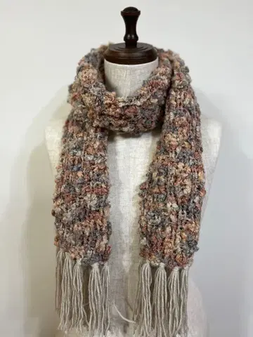 슬라브 털실 핸드메이드 머플러 살몬 핑크 계열 혼방사