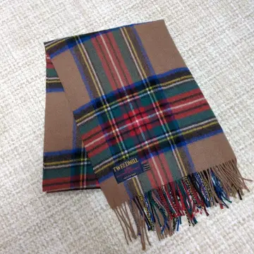TWEEDMILL 울 타탄 체크 스톨 베이지 대형