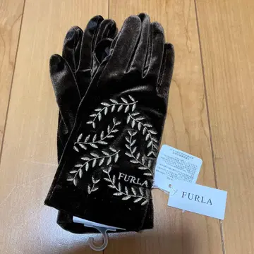 FURLA 훌라 벨로아 장갑 브라운 자수 스마트폰 터치 가능 미사용