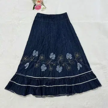 vintage tasgin 데님 롱 스커트 자수 꽃무늬