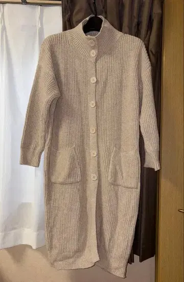 베이지 롱 가디건 니트 원피스 포켓