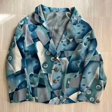 레어 기하학 패턴 테일러드 자켓 어깨 패드 일본제 레트로 L-XL 상당
