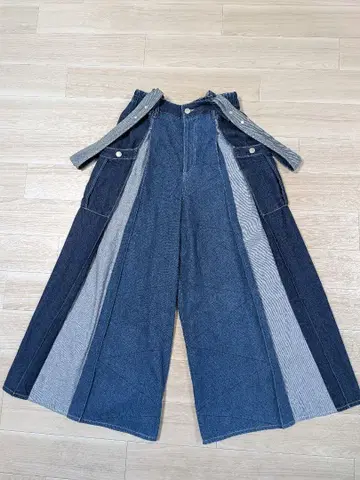패치워크 디자인 서스펜더 데님 팬츠