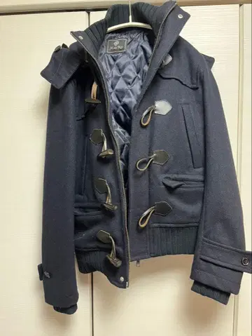 네이비 더플 코트 후드 부착