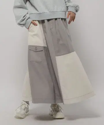 niko and - 리메이크 코듀로이 롱 스커트 그레이/아이보리