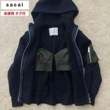 새상품 sacai 쉬폰 도킹 백 프릴 디자인 지퍼 후드티