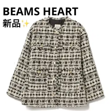 [ 미사용 새상품 ] BEAMS HEART 트위드 자켓 골드 버튼 프린지