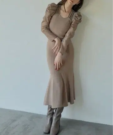 [ FRAY.ID ] 오간자 슬리브 머메이드 니트 원피스