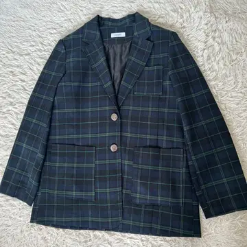 새상품급 PAGEBOY 체크 자켓 오버 사이즈 그린 네이비