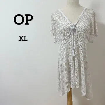 빈티지 OP 여성용 레이스 V넥 상의 XL/XG