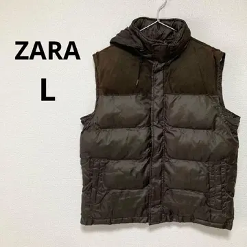 ZARA 자라 남성용 슬리브리스 다운 베스트 후드 부착 브라운 L