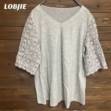 [ 로브제 ] LOBJIE V넥 레이스 소매 상의 그레이 L