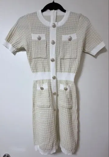 아이보리 반팔 미니 원피스 포켓 부착