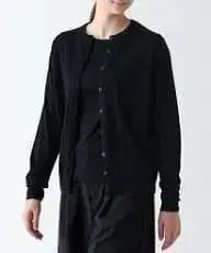 무인양품 워셔블 울 하이 게이지 크루넥 가디건 XL 블랙