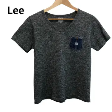 리 T셔츠 V넥 이소재 데님 가슴 포켓 여성용 반팔 S